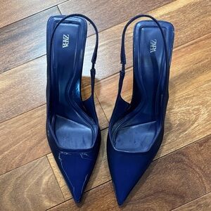 Zara Women's Dark Blue Pointed Slingback Heels